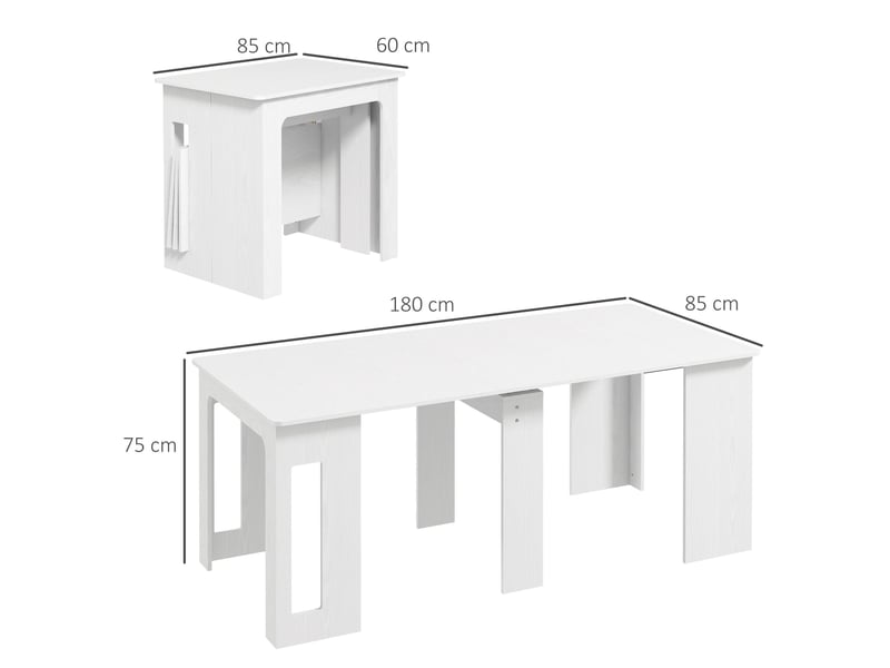 Table à manger pliable, table de cuisine panneau de particules blanc 180x85x75cm - Conforama E