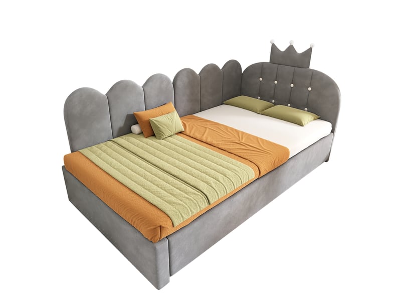  Canapé-lit pour enfant 90 × 200 cm, avec lit coulissant, forme en l, velours, gris  - Conforama A