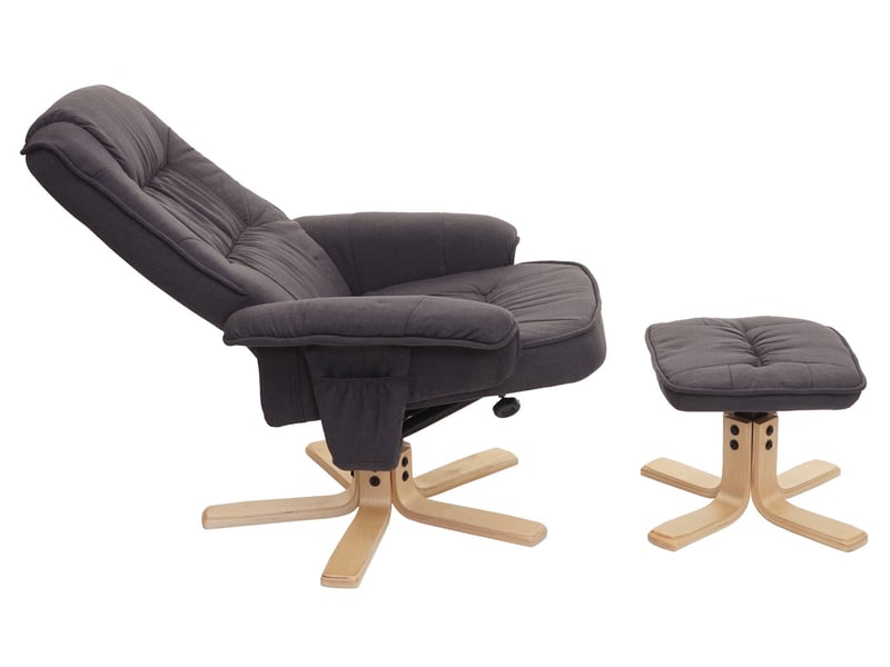  Fauteuil de télé m56, fauteuil de relaxation avec tabouret, tissu - gris foncé  - Conforama D