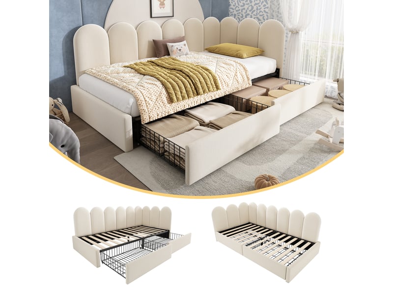  Lit avec rangement beige 90x200 cm avec 2 tiroirs  - Conforama B