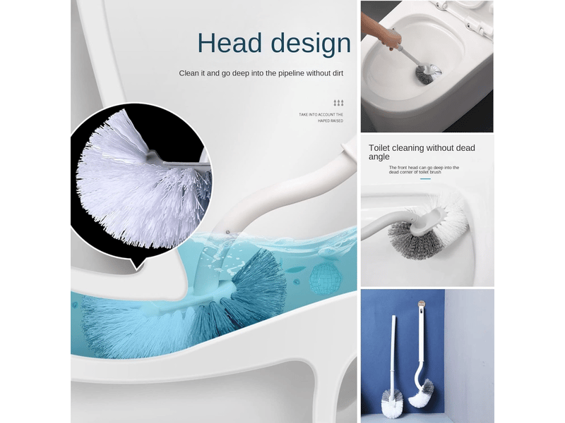  Lot de 2 brosses de toilette pour nettoyer les rebords de toilettes ; manche long et tête incurvée pour un nettoyage facile et en profondeur.  - Conforama D