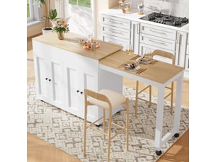 Îlot central avec tiroirs et rangement sur roulettes en mdf blanc l 180 cm