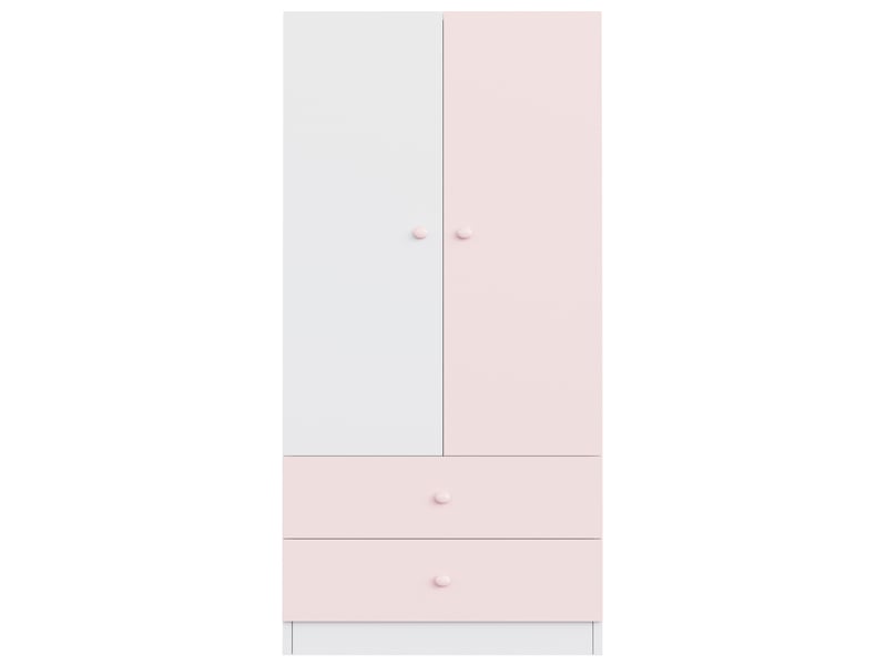  Armoire 70x40x170 cm, 2 portes avec 2 tiroirs et tringle, design à compartiments carrés, couleur bois rose et blanc  - Conforama E