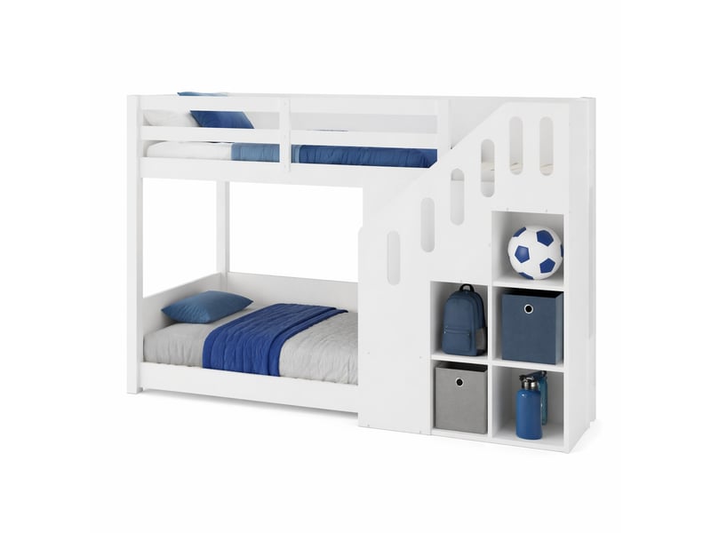 Lit superposé enfant,90x200 cm,avec rangements,bois,blanc - Conforama A