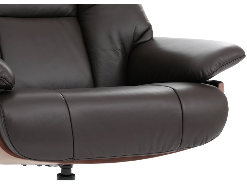  Fauteuil de relaxation avec accoudoirs et repose-pieds en véritable marron et bois 04_0007823  - Conforama D
