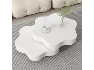 Table basse fleur 74,8x67,5x31 cm pivotante à 360° en mdf crème blanc