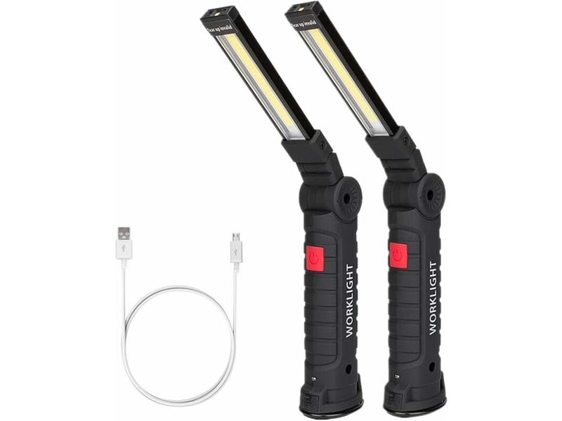 Lampe de travail rechargeable lampe atelier cob torche lampe de poche avec base magnétique 5 modes lumière blancherouge camping lampe pour - Conforama A