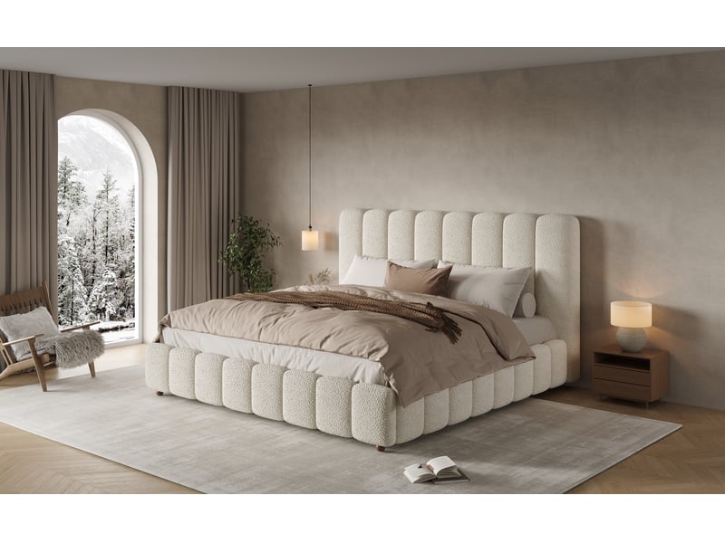  Lit coffre bouclé blanc à tête de lit verticale 180 x 200 cm Fay Lum - Conforama W