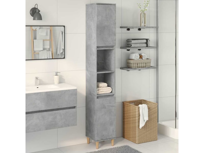 Armoire de salle de bain, meuble de rangement gris béton 30x30x190 cm shl9960 - Conforama C