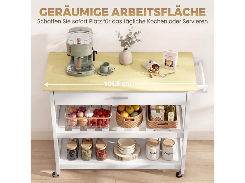  Desserte de cuisine à roulettes avec tiroir et étagères blanc 108,8x51x92,5 cm  - Conforama D