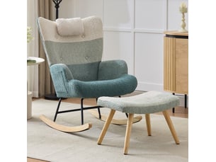 Fauteuil à bascule avec repose-pieds 83 x 65,5 x 95 cm multicolore, tissu bouclette et poche latérale