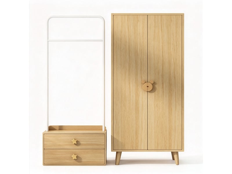 Armoire,140x55x170 cm,2 portes avec penderie,mdf,finition bois naturel - Conforama A