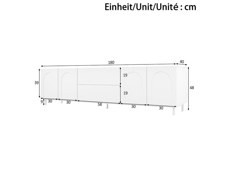 Meuble tv 4 portes et 2 tiroirs, table basse assortie avec 2 portes et 2 tiroirs, rangement fermé blanc pour salon - Conforama C