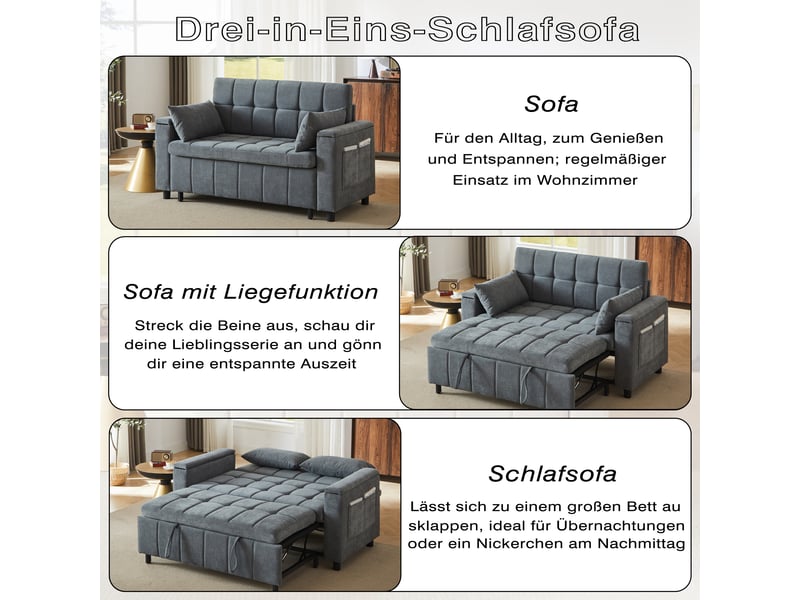 Canapé convertible, canapé-lit, 2 places, en chenille, gris, rangements dans les accoudoirs, structure métallique, poches latérales - Conforama D