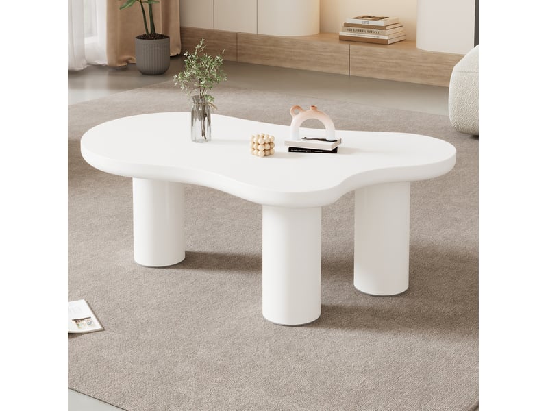  Table basse en forme de nuage 107x66x40.5 cm, plateau mdf, pieds pvc, blanche  - Conforama C