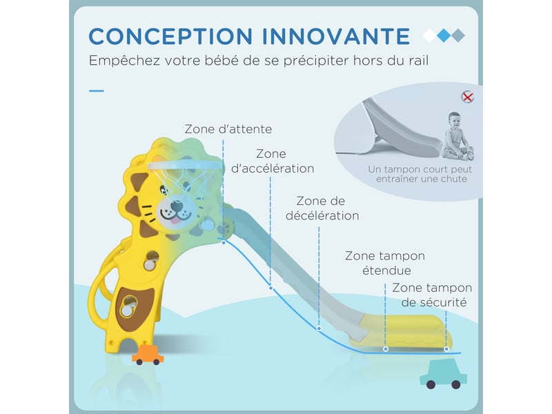 Toboggan pour enfants intérieur extérieur avec panier de basket pour les enfants de 18 à 36 mois, jaune, gris - Conforama R