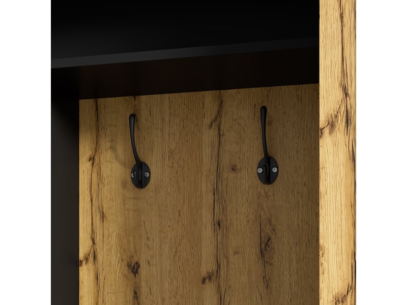  Vestiaire d'entrée avec miroir et range-chaussures mdf noir et naturel 127x35x180.5 cm GL4989S - Conforama E