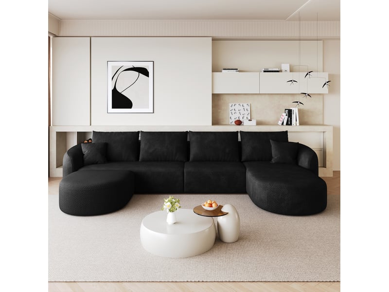  Canapé d'angle en u 6 places en tissu noir, modulaire sans montage, confort moelleux pour salon  - Conforama B