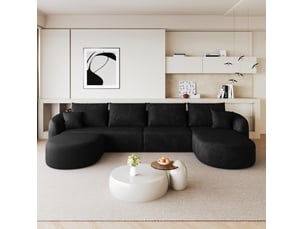 Canapé d'angle en u 6 places en tissu noir, modulaire sans montage, confort moelleux pour salon