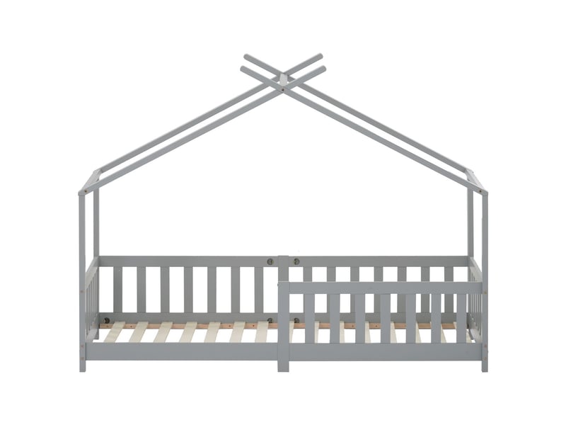  Lit cabane enfant 90 x 200 - construction bois massif - lit enfant - barrière de sécurité - rangements  - Conforama D