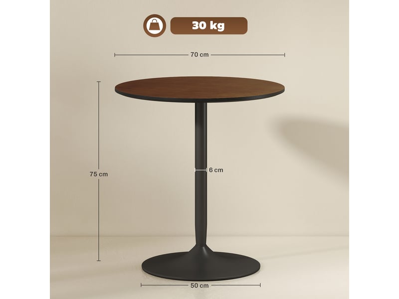 Table à manger ronde 70 cm pour 2 personnes avec plateau en placage de massif bois et piétement en acier marron - Conforama C