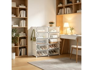 Meuble à chaussures modulable 10 compartiments avec portes pour entrée 40×30×170 cm blanc