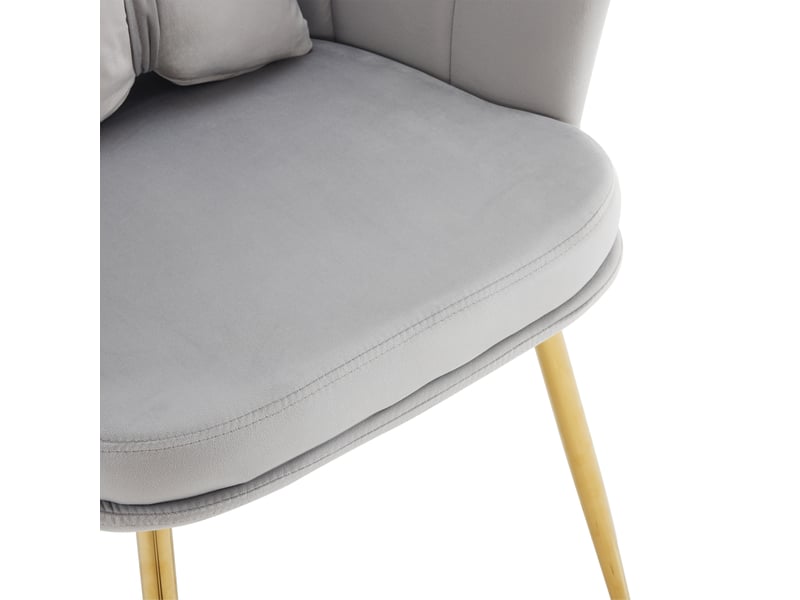  Fauteuil 58x63x77 cm, dossier à pétales, pieds en métal doré et coussins papillon, confortable, velours gris  - Conforama R