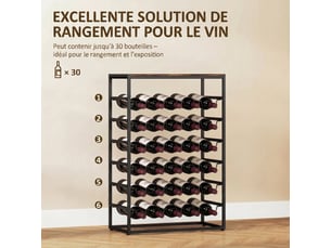 Casier à bouteilles pour 30 bouteilles, étagère à vin avec 6 niveaux, style industriel, brun rustique, 59x30x88,5cm