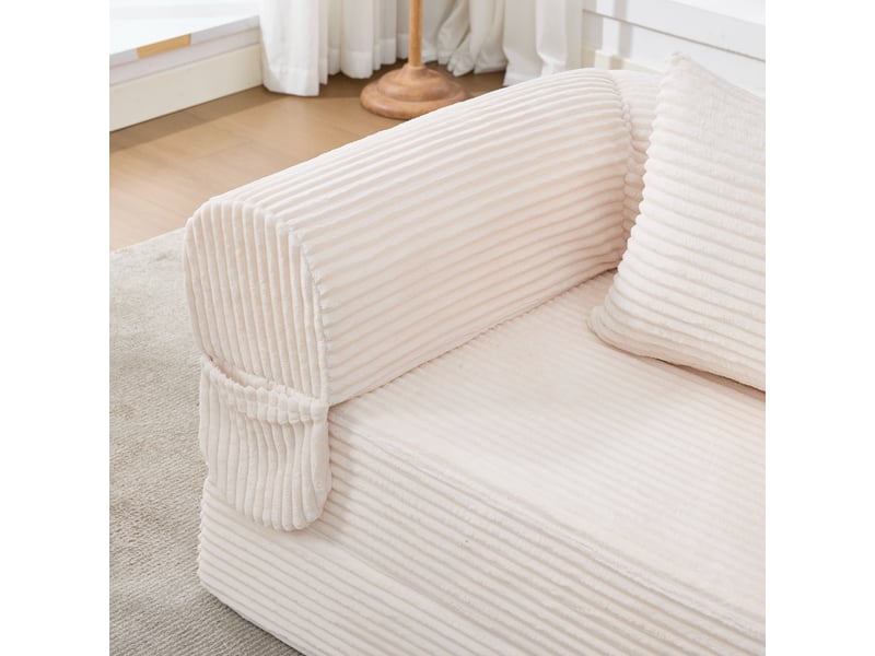  Fauteuil convertible lit 1 place beige tissu côtelé avec rangement intégré salon chambre  - Conforama R