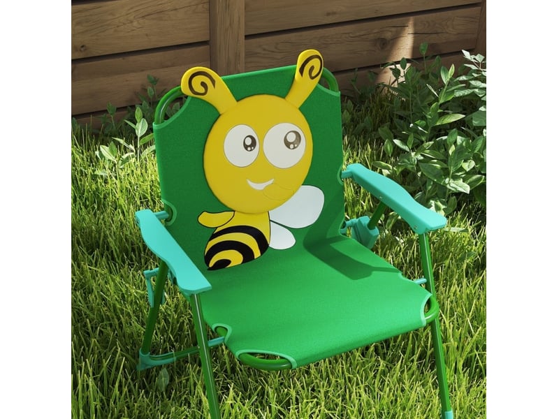  Ensemble de jardin pour enfants 4 pièces vert et jaune en polyester, table, 2 chaises et parasol réglable  - Conforama B