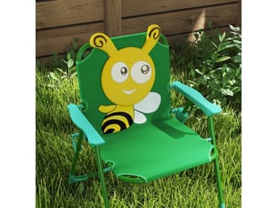 Ensemble de jardin pour enfants 4 pièces vert et jaune en polyester, table, 2 chaises et parasol réglable