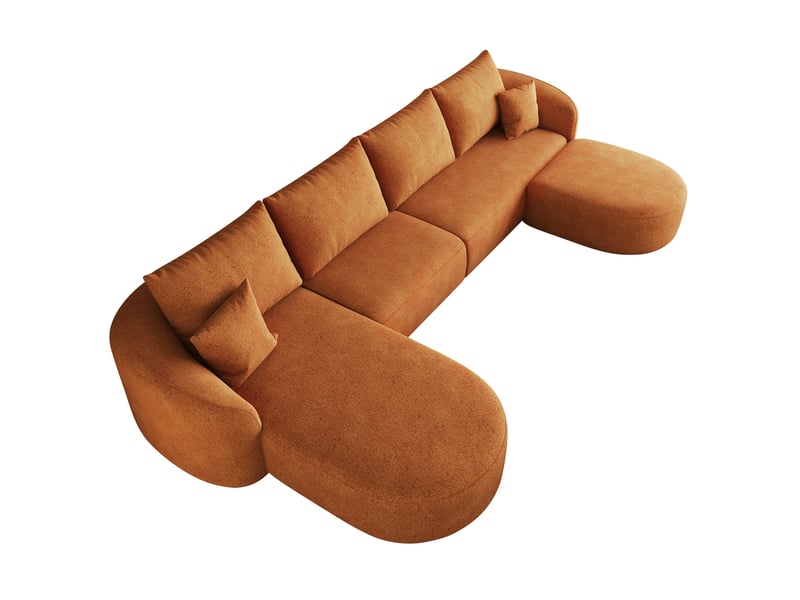  Canapé d’angle en u 5 places en tissu chenille orange, 336x168x85 cm  - Conforama D
