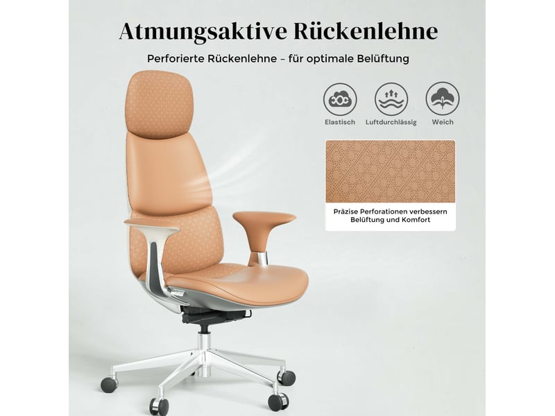  Fauteuil de bureau 70 x 66 x 114 cm – marron – inclinaison 135°, assise coulissante et roulettes silencieuses  - Conforama D
