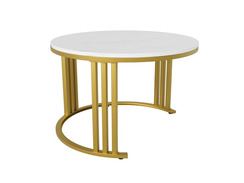 Lot de 2 tables basses rondes 70x70x46 cm + 50x50x40 cm motif marbre, noir et doré  - Conforama E