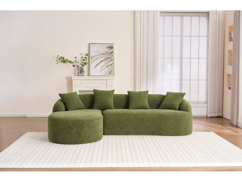 Canapé d’angle 3 places avec chaise longue gauche en chenille vert 243x150 cm - Conforama E