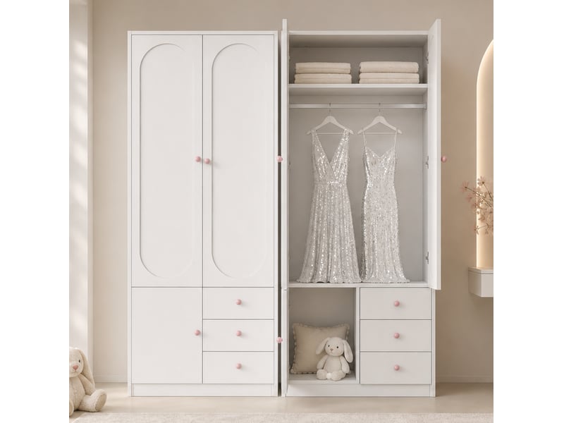 Armoire à deux portes avec tiroirs et penderie, rangement pour chambre, en mdf, blanc, 160 × 50 × 200 cm - Conforama D
