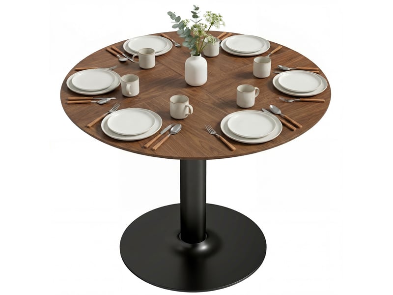  Table à manger ronde pour 4-6 personnes, table de cuisine avec large plateau et base en acier, ø 110 x 78 cm, marron  - Conforama A