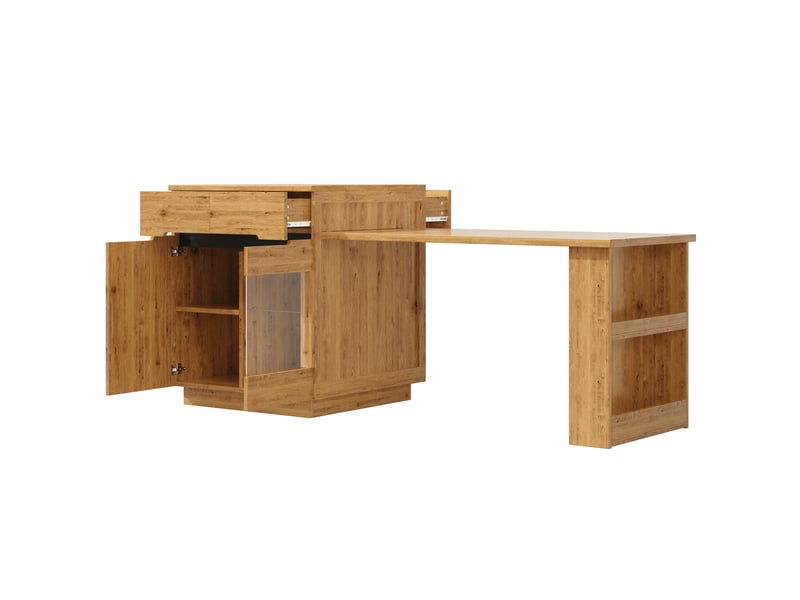  Desserte de cuisine avec table extensible, rangements et led pour cuisine en mdf 122-195×70×93,5 cm  - Conforama D