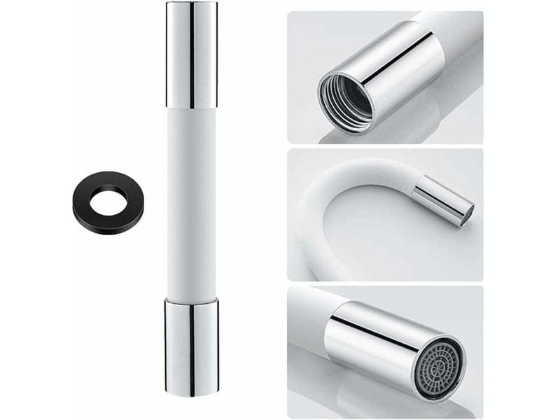  Tuyau d'extension de robinet de forme universelle avec bulleur de filtre (avec joint d'étanchéité) rotation à 360°, 20cm blanc  - Conforama A