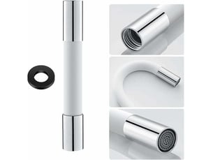 Tuyau d'extension de robinet de forme universelle avec bulleur de filtre (avec joint d'étanchéité) rotation à 360°, 20cm blanc
