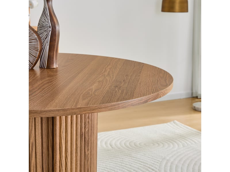 Table ronde 120 cm 4-6 personnes, bois avec rangements, style campagne moderne - Conforama E