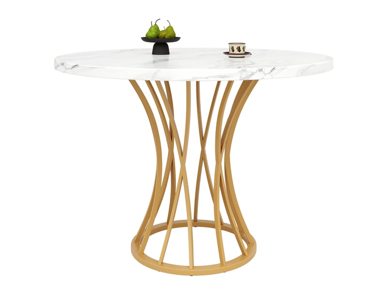  Table de salle à manger ronde en mdf et métal 80×80×76 cm effet marbre doré  - Conforama A