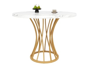 Table de salle à manger ronde en mdf et métal 80×80×76 cm effet marbre doré