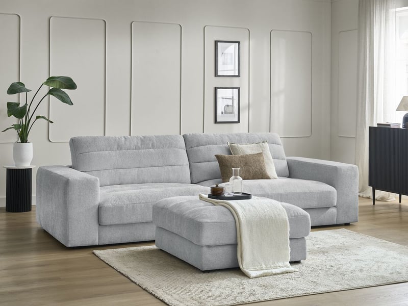  Bobochic canapé droit fixe 3 places sierra tissu texturé avec pouf gris clair SIERRA - Conforama B