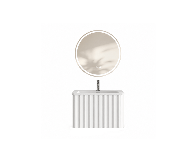  Ensemble meuble vasque suspendu 60 cm avec miroir led rond 60 cm, blanc  - Conforama A