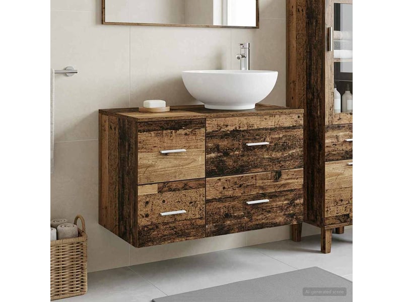  Ensemble de mobilier de salle de bain 2 pc bois ancien cf64028  - Conforama B