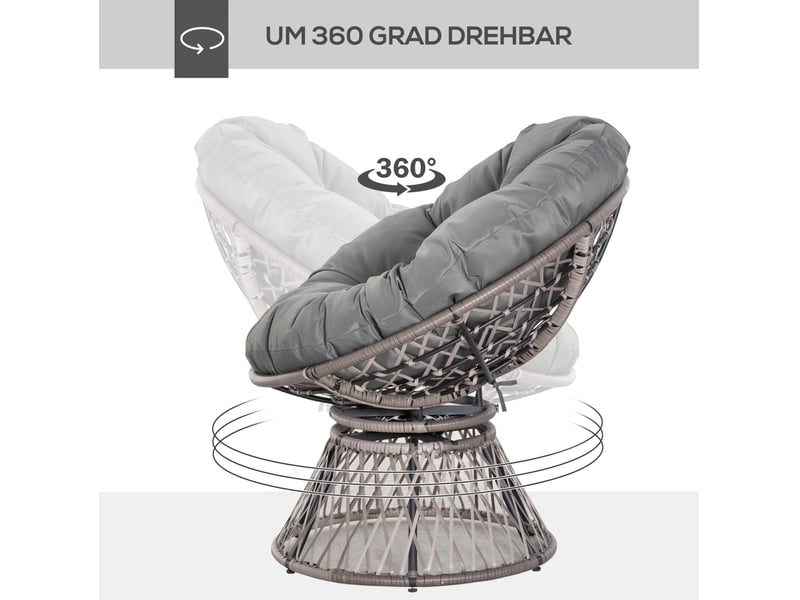 Fauteuil papasan rotatif 360° avec coussin gris 87 x 97 x 86 cm homvra  - Conforama E