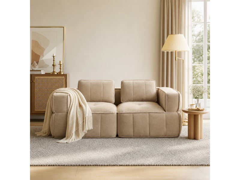  Canapé 2 places, revêtement en tissu, sans assemblage, tons naturels  - Conforama C