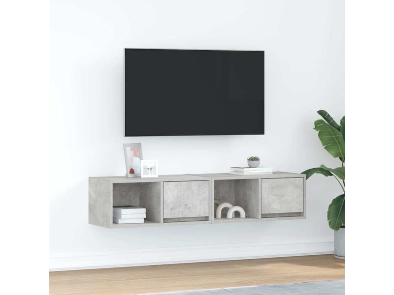  Lot de 2 meuble tv bas salon gris béton 60x31x25,5 cm bois d'ingénierie shl35900  - Conforama B