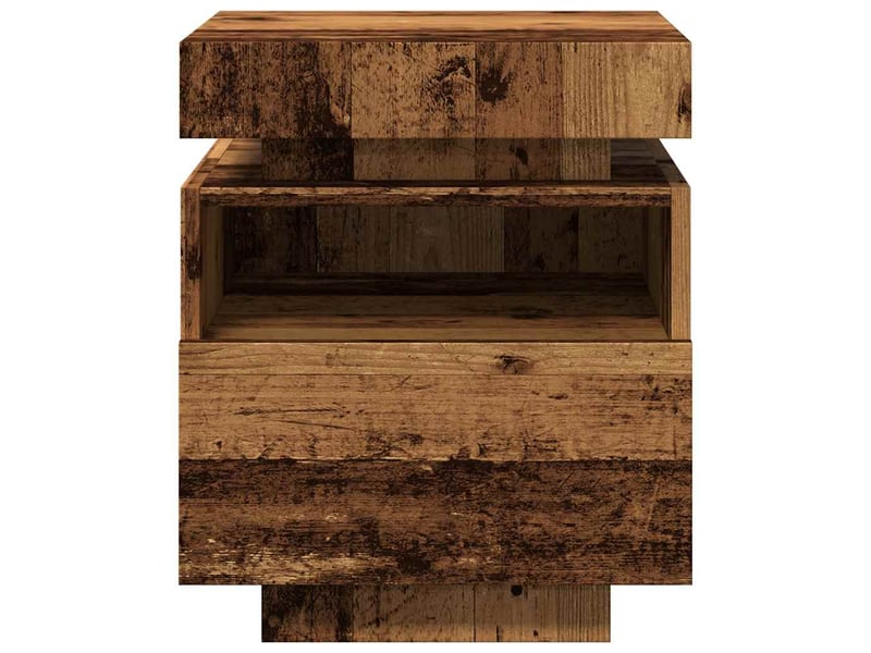  Lot de 2 tables de chevet - cabinet de chevet - table de nuit et lumières led vieux bois 40x39x48,5cm  - Conforama E